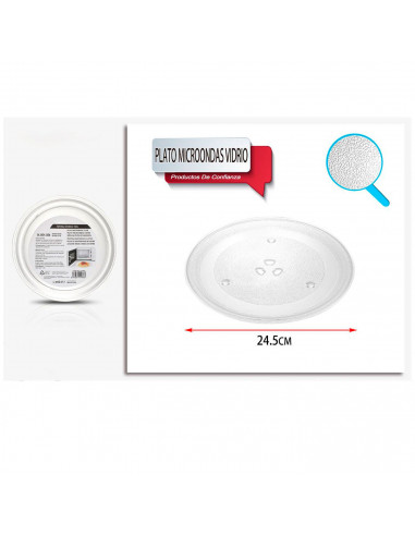 Tradineur - Plato para Microondas de vidrio - Fabricado en España - Distribución uniforme de calor - Ø 24,5 cm