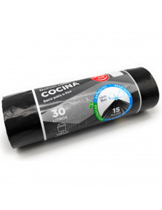 Tradineur - Pack de 15 bolsas de basura, plástico reciclado, resistentes y antigoteo, ecológicas, reciclables, cierre fácil, apt