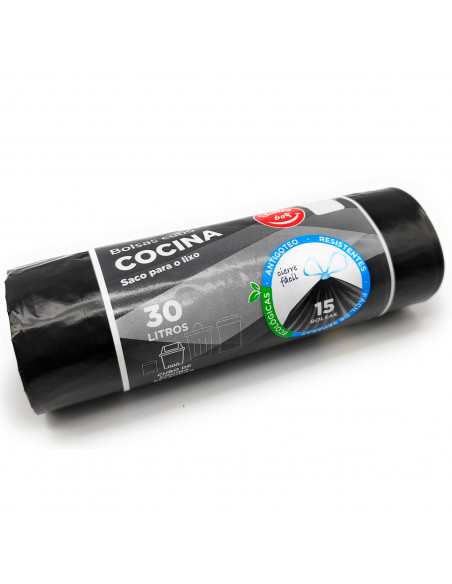 Tradineur - Pack de 15 bolsas de basura, plástico reciclado, resistentes y antigoteo, ecológicas, reciclables, cierre fácil, apt