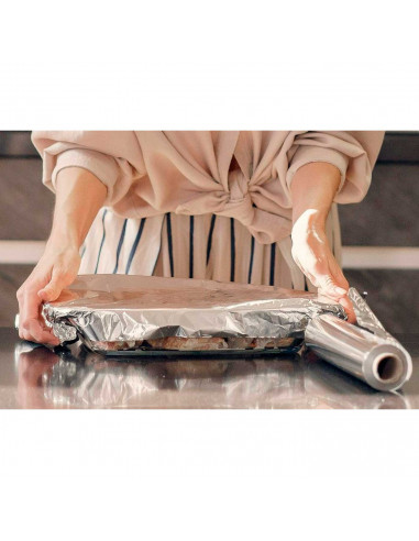 Tradineur - Rollo de papel de aluminio para la cocina - Fabricado en España - Uso Alimentario - Apto para horno - Longitud de 16