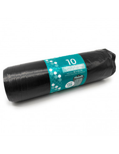 Tradineur - Pack de 10 bolsas de basura, galga 150, plástico reciclado, resistentes y antigoteo, ecológicas, reciclables, aptas