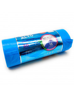 Tradineur - Pack de 15 bolsas de basura de plástico reciclado, resistentes y antigoteo, ecológicas, reciclables, cierre fácil, a