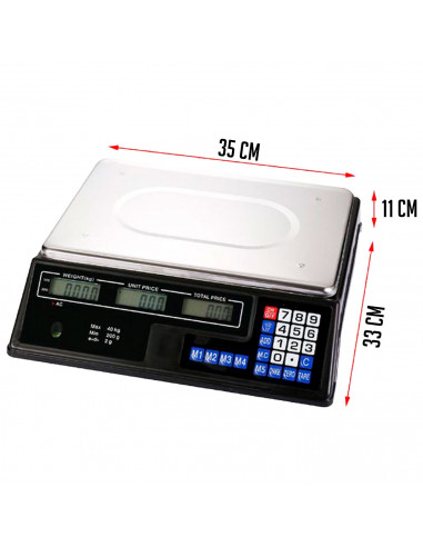 Tradineur - Báscula digital para cocina - Escala de frutas - Funciones Múltiples - Operaciones Cero, Tara - 40 kg Peso Max - 11