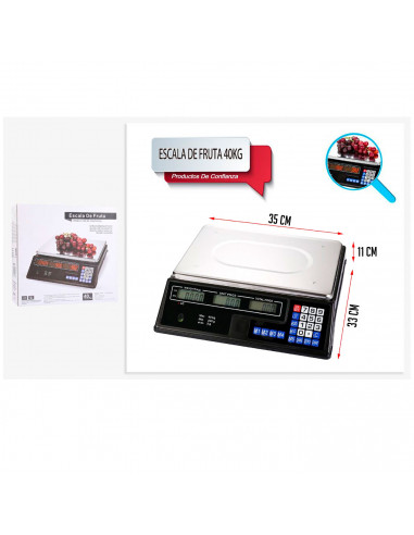 Tradineur - Báscula digital para cocina - Escala de frutas - Funciones Múltiples - Operaciones Cero, Tara - 40 kg Peso Max - 11
