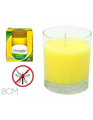 Tradineur - Vela perfumada con aroma de citronela, parafina, repelente de insectos, anti mosquitos, recipiente de cristal, durac
