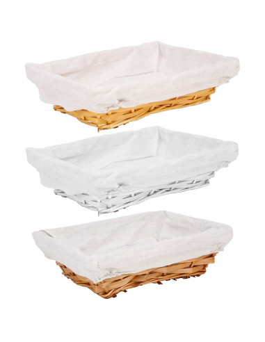 Tradineur - Panera de mimbre tejida a mano - Forma Rectangular - Funcional para tu propia cocina - 8 x 30 x 21 cm - Color Blanco