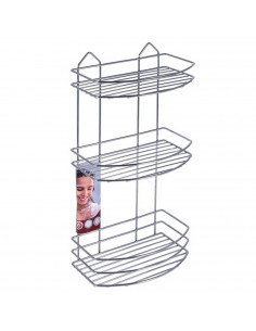 Tradineur - Estantería de baño de metal cromado, 3 niveles, organizador de productos de aseo, higiene para colgar, pared, ducha,