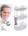 Tradineur - Estantería de baño de metal cromado, 3 niveles, organizador de productos de aseo, higiene para colgar, pared, ducha,