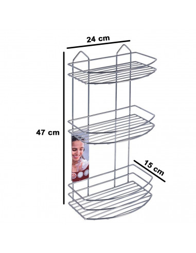 Tradineur - Estantería de baño de metal cromado, 3 niveles, organizador de productos de aseo, higiene para colgar, pared, ducha,