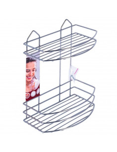Tradineur - Estantería de baño de metal cromado, 2 niveles, organizador de productos de aseo, higiene para colgar, pared, ducha,