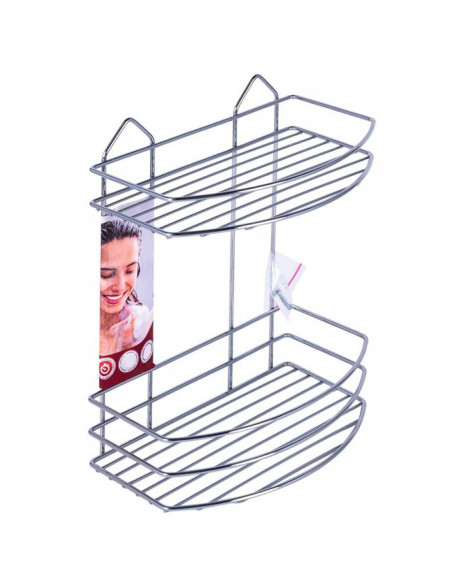 Tradineur - Estantería de baño de metal cromado, 2 niveles, organizador de productos de aseo, higiene para colgar, pared, ducha,