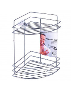 Tradineur - Estantería de baño de metal cromado, 2 baldas, esquinera, organizador de productos de aseo, higiene para colgar, par