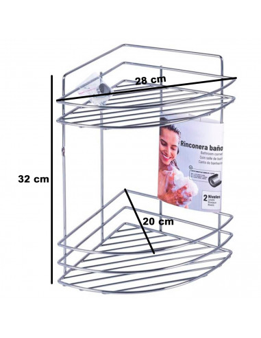 Tradineur - Estantería de baño de metal cromado, 2 baldas, esquinera, organizador de productos de aseo, higiene para colgar, par