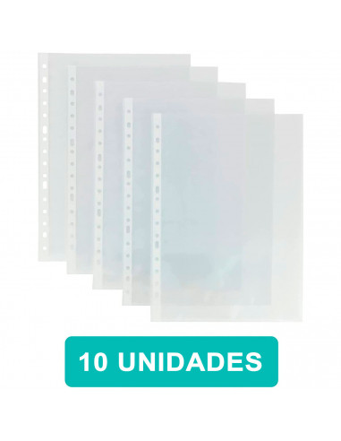 Tradineur - Pack de 10 fundas de plástico transparente A4, multitaladro, 16 agujeros, ordenar y clasificar apuntes, documentos,