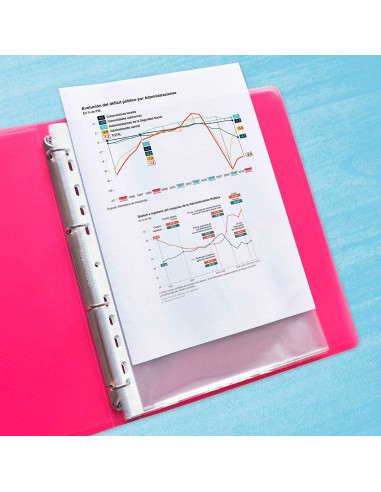 Tradineur - Pack de 10 fundas de plástico transparente A4, multitaladro, 16 agujeros, ordenar y clasificar apuntes, documentos,
