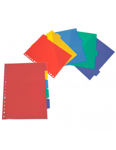Tradineur - Pack de 5 separadores de plástico A4 para archivadores, carpetas, uso escolar, oficinas, 31 x 23 cm, colores surtido