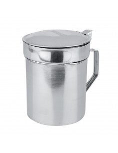 Tradineur - Grasera metálica de 9,3 cm de diámetro y 11 cm de altura, con filtro, asa y tapa. Aceitera con colador para conserva