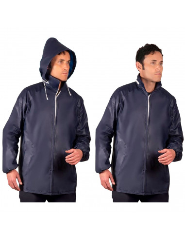 Tradineur - Chubasquero con capucha - Fabricado al 100% poliéster - Costura termoselladas - Talla XL, XXL - Color Azul Oscuro