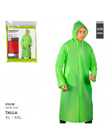 Tradineur - Chubasquero con capucha - Fabricado al 100% poliéster - Costura termoselladas - Talla XL, XXL - Color Verde