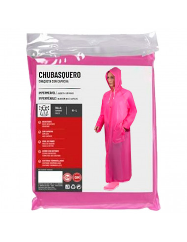Tradineur - Chubasquero con capucha - Fabricado al 100% poliéster - Costura termoselladas - Talla M, L - Color Rosa