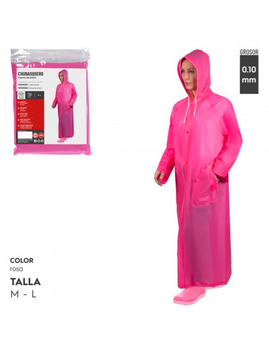 Tradineur - Chubasquero con capucha - Fabricado al 100% poliéster - Costura termoselladas - Talla M, L - Color Rosa