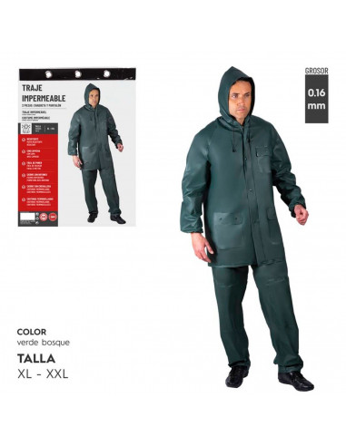 Tradineur - Chubasquero de 2 piezas con capucha - Fabricado al 100% poliéster - Costura termoselladas - Talla XL, XXL - Color Ve
