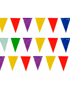 Tradineur - Banderín con triángulos multicolor - Fabricado en Plástico - Ideal para decorar una fiesta de cumpleaños, una boda,