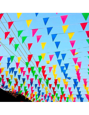 Tradineur - Banderín con triángulos multicolor - Fabricado en Plástico - Ideal para decorar una fiesta de cumpleaños, una boda,