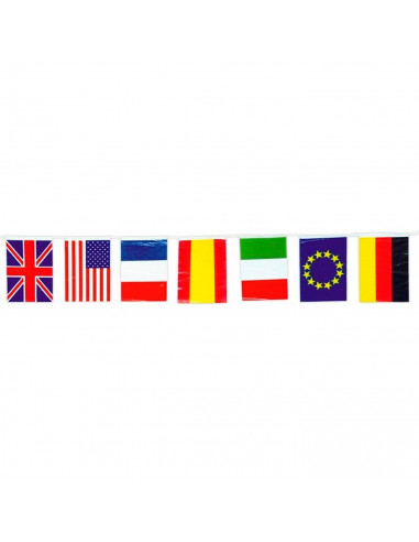 Tradineur - Guirnalda con banderas internacionales - Fabricado en Plástico - Ideal para decorar una fiesta de cumpleaños, una bo