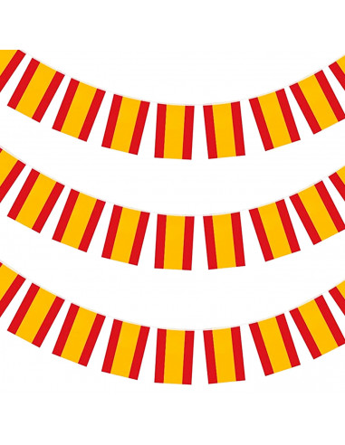 Tradineur - Guirnalda con banderas de España - Fabricado en Plástico - Ideal para decorar una fiesta de cumpleaños, una boda, un