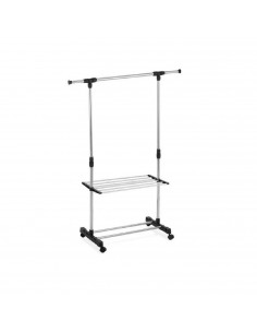 Perchero extensible con estante de acero y plástico con ruedas 80 - 140 x 42 x 80 - 155 cm