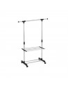 Perchero extensible con estante de acero y plástico con ruedas 80 - 140 x 42 x 80 - 155 cm
