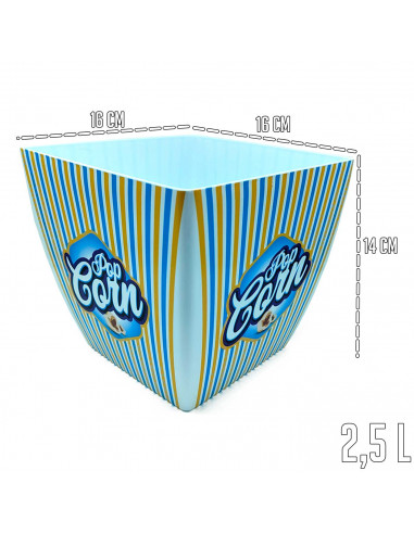 Tradineur - Bol de palomitas cuadrado "Pop Corn" - Fabricado en Plástico - Recipiente reutilizable para cine en casa - Capacidad