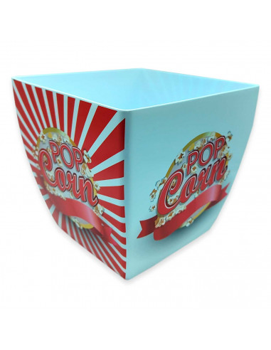Tradineur - Bol de palomitas cuadrado "Pop Corn" - Fabricado en Plástico - Recipiente reutilizable para cine en casa - Capacidad