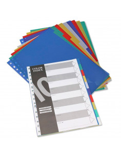 Tradineur - Pack de 10 separadores de plástico A4 para archivadores, carpetas, uso escolar, oficinas, 31 x 23 cm, colores surtid
