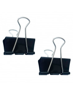 Tradineur - Pack de 2 pinzas sujetapapeles, brazos plegables de acero, sujeción de documentos, folios, clips para oficina (Negro