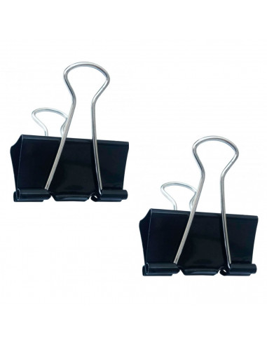 Tradineur - Pack de 2 pinzas sujetapapeles, brazos plegables de acero, sujeción de documentos, folios, clips para oficina (Negro