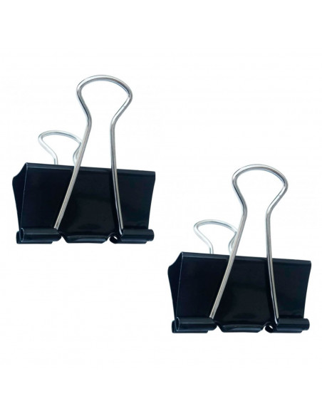 Tradineur - Pack de 2 pinzas sujetapapeles, brazos plegables de acero, sujeción de documentos, folios, clips para oficina (Negro