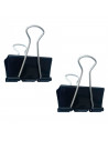 Tradineur - Pack de 2 pinzas sujetapapeles, brazos plegables de acero, sujeción de documentos, folios, clips para oficina (Negro
