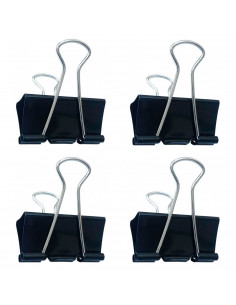 Tradineur - Pack de 4 pinzas sujetapapeles, brazos plegables de acero, sujeción de documentos, folios, clips para oficina (Negro