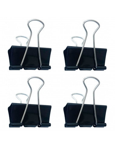 Tradineur - Pack de 4 pinzas sujetapapeles, brazos plegables de acero, sujeción de documentos, folios, clips para oficina (Negro