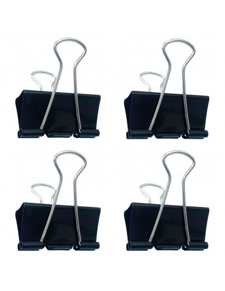 Tradineur - Pack de 4 pinzas sujetapapeles, brazos plegables de acero, sujeción de documentos, folios, clips para oficina (Negro
