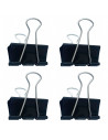Tradineur - Pack de 4 pinzas sujetapapeles, brazos plegables de acero, sujeción de documentos, folios, clips para oficina (Negro