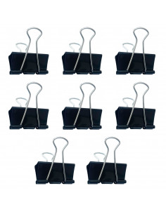 Tradineur - Pack de 8 pinzas sujetapapeles, brazos plegables de acero, sujeción de documentos, folios, clips para oficina (Negro