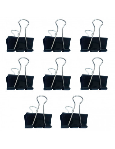 Tradineur - Pack de 8 pinzas sujetapapeles, brazos plegables de acero, sujeción de documentos, folios, clips para oficina (Negro