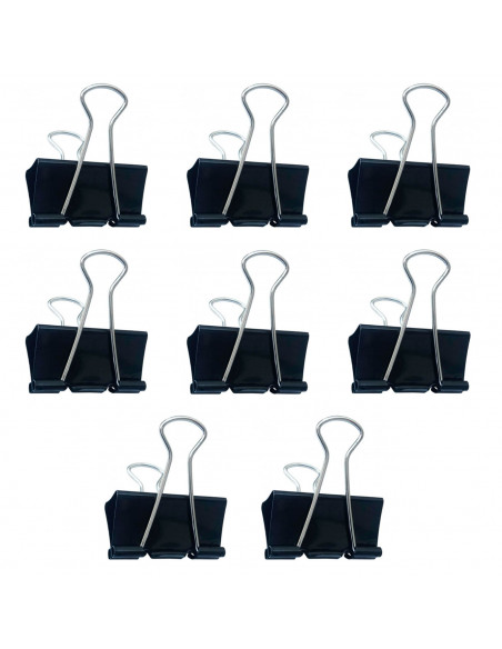 Tradineur - Pack de 8 pinzas sujetapapeles, brazos plegables de acero, sujeción de documentos, folios, clips para oficina (Negro