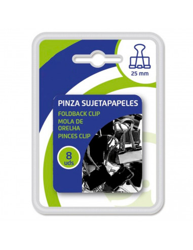 Tradineur - Pack de 8 pinzas sujetapapeles, brazos plegables de acero, sujeción de documentos, folios, clips para oficina (Negro