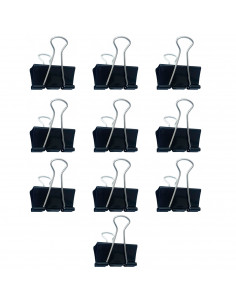 Tradineur - Pack de 10 pinzas sujetapapeles, brazos plegables de acero, sujeción de documentos, folios, clips para oficina (Negr