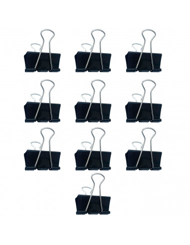 Tradineur - Pack de 10 pinzas sujetapapeles, brazos plegables de acero, sujeción de documentos, folios, clips para oficina (Negr