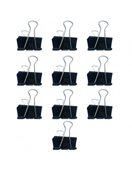 Tradineur - Pack de 10 pinzas sujetapapeles, brazos plegables de acero, sujeción de documentos, folios, clips para oficina (Negr
